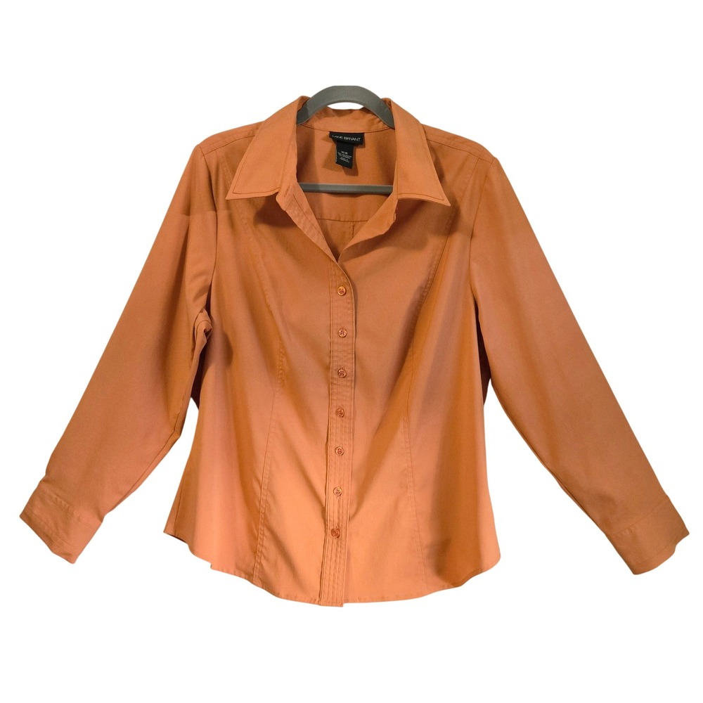 Lane Bryant Classic Chic Orange Long Sleeve Button Down Shirt 14/16 Stretch Top